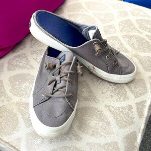 Sperry Gray Flats with Canvas Texture and White Sole